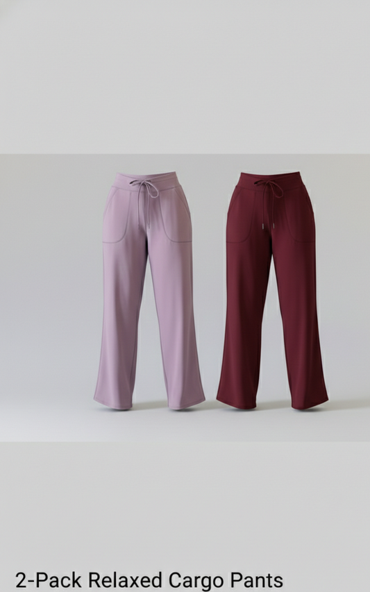 2-Pack Relaxed Fit Active Pants for Women ( Lavender and Wine)