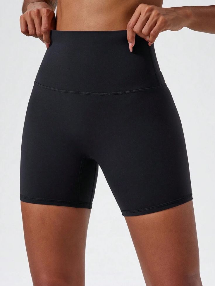 Black High Waist Seamless Shorts – Stretchable Gym & Activewear Shorts