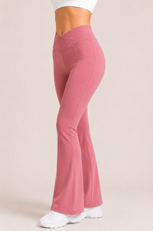 Rose Pink CloudSoft™ Cross-Waist Pocket Flare Pants