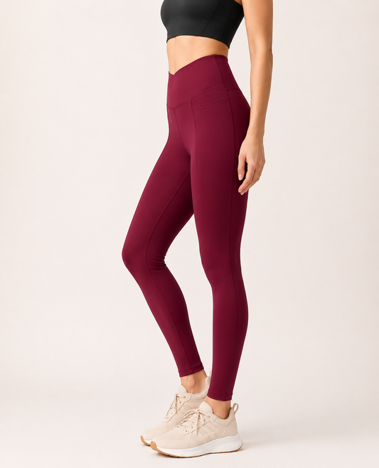Wine Women's Cross-Waist High Rise Pocket Leggings | Buttery Soft Yoga Pants