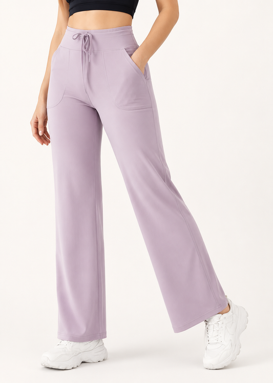 🌸 Lavender Korean Fit Active Pants | High-Waist Stretch Bottoms with Pockets