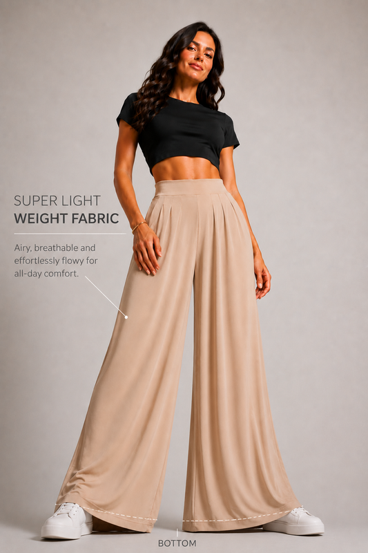 Premium Pleated Wide-Leg Palazzo Pants – Beige
