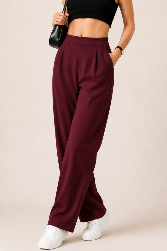 Wine korean straight fit pants