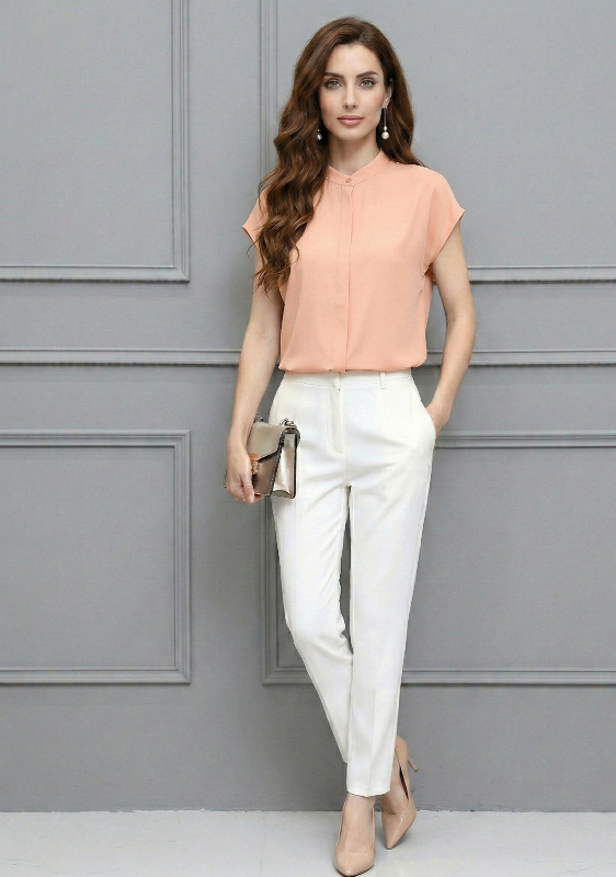 🍷Peach Mock Neck Short Sleeve Top | Elegant Everyday Essential