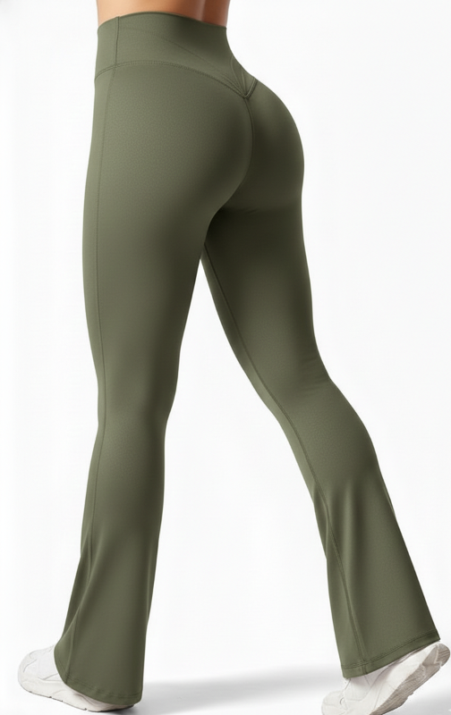 4-Pack High-Waisted Flare Leggings (Rose gold, Olive,Black,Beige)