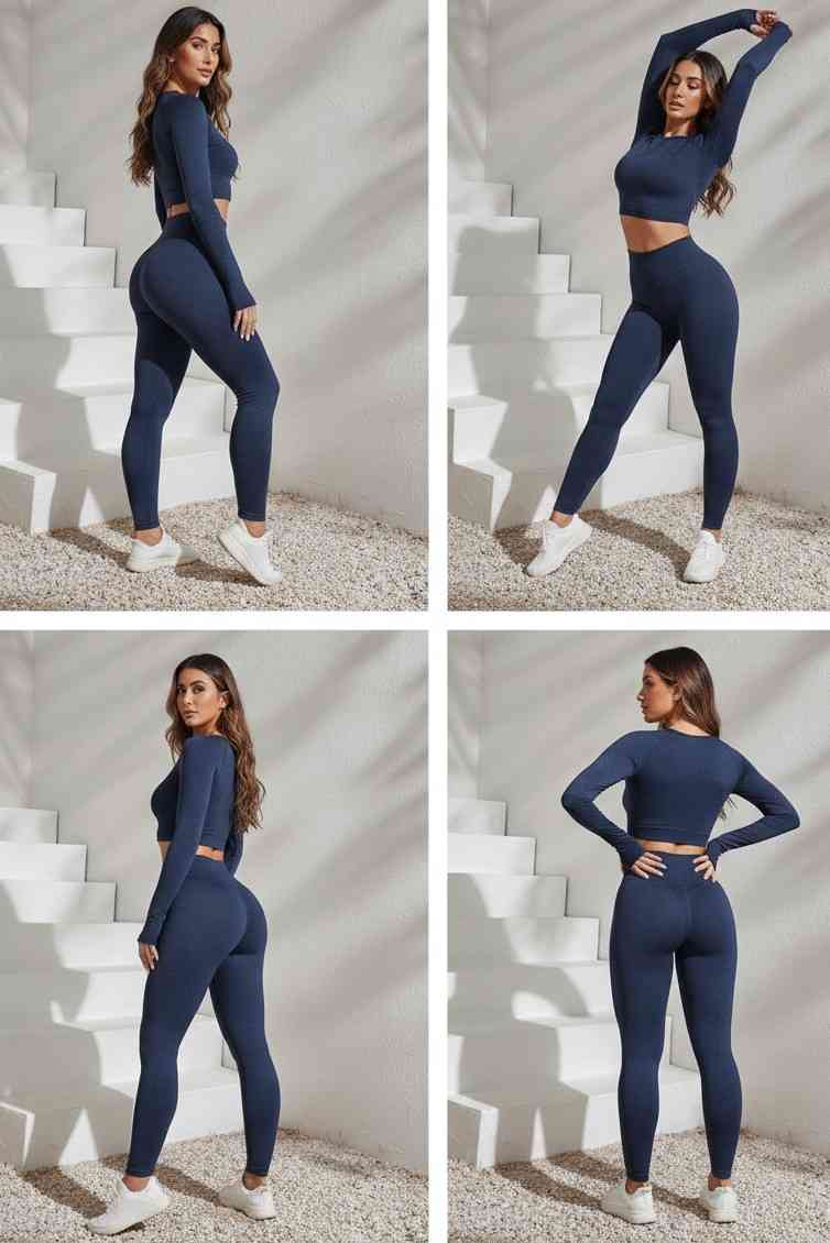 Black Activewear Cord Set | Long-Sleeve Crop Top & High-Waist Leggings