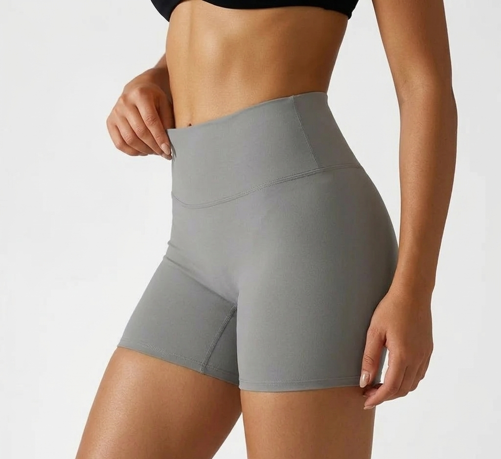 Grey High Waist Seamless Shorts – Stretchable Gym & Activewear Shorts