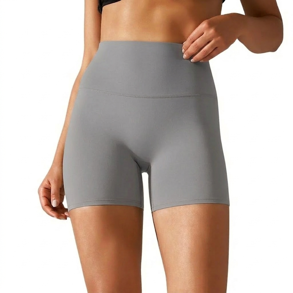 Grey High Waist Seamless Shorts – Stretchable Gym & Activewear Shorts