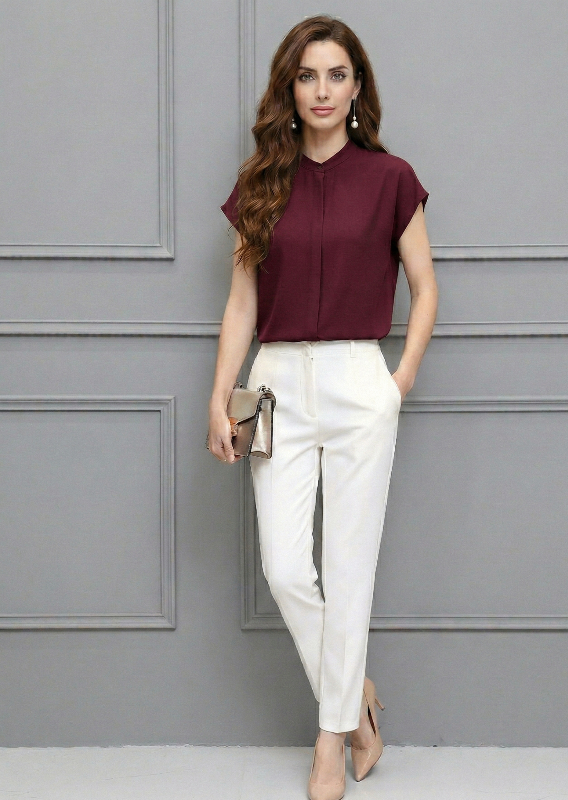 🍷 Wine Mock Neck Short Sleeve Top | Elegant Everyday Essential