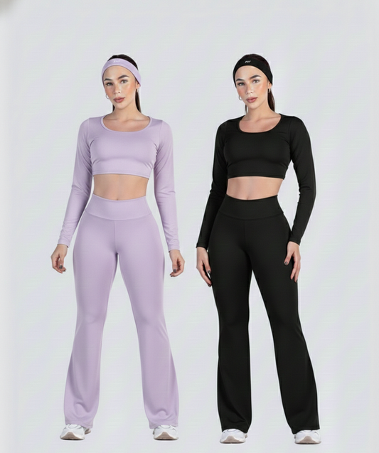 2 pieces combo set( Black and Lavender) tops and bottoms Active wear
