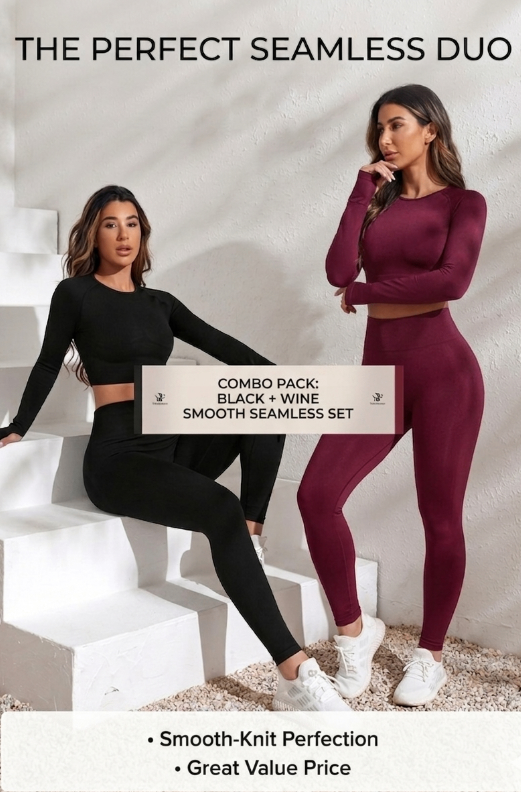 Combo Pack of Cordset(Black & Wine) – Smooth Knit Full Sleeve Top & High Waist Leggings Set