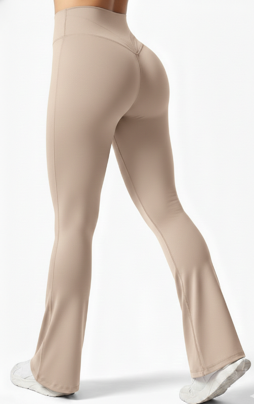 4-Pack High-Waisted Flare Leggings (Rose gold, Olive,Black,Beige)