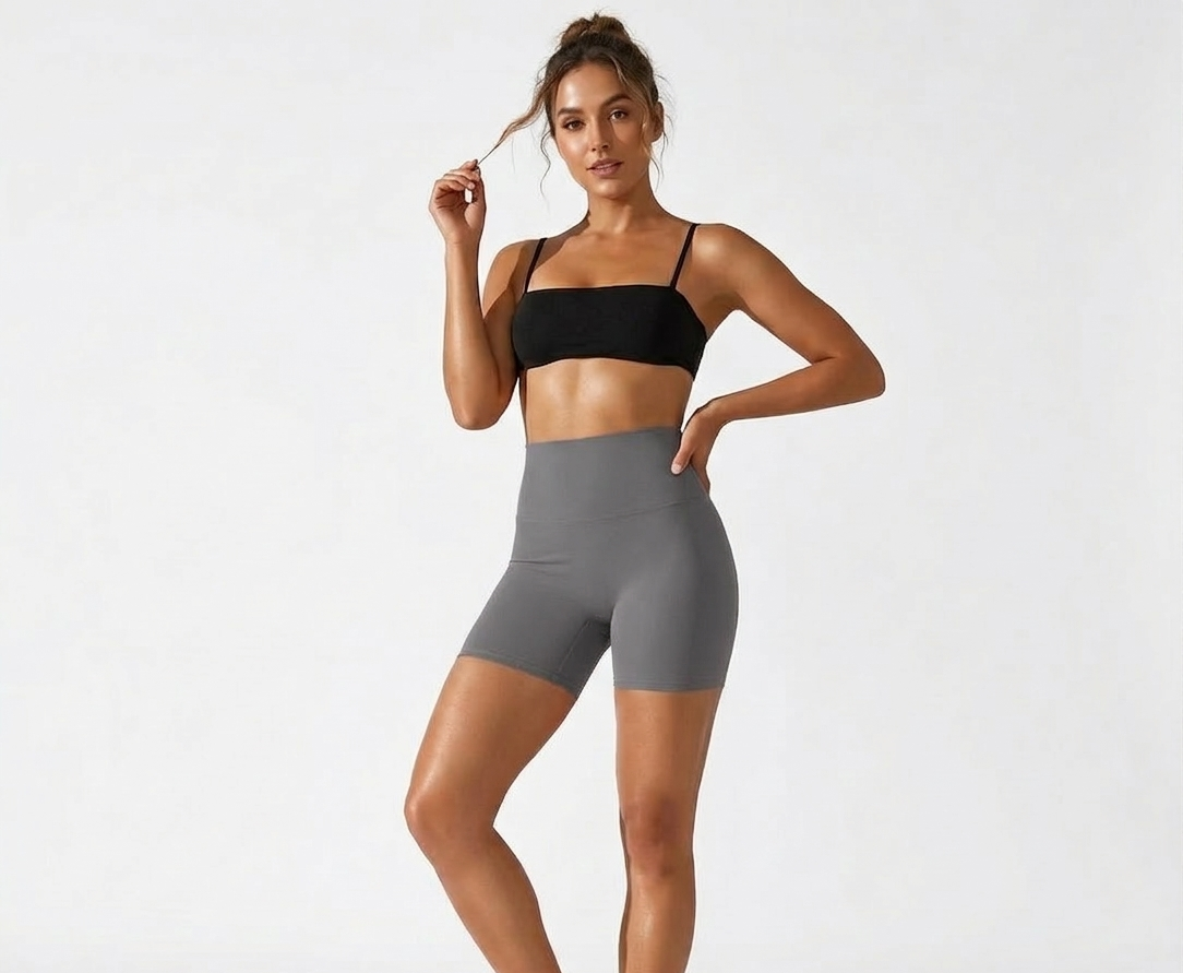 Grey High Waist Seamless Shorts – Stretchable Gym & Activewear Shorts