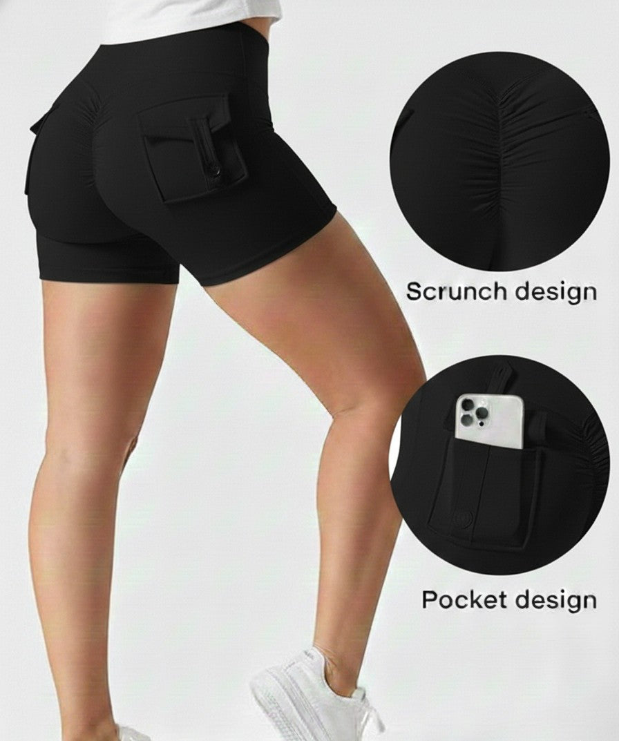 4-Pack cargo pocket Ruched Shorts ( Lavender,Gray,Black,Wine)