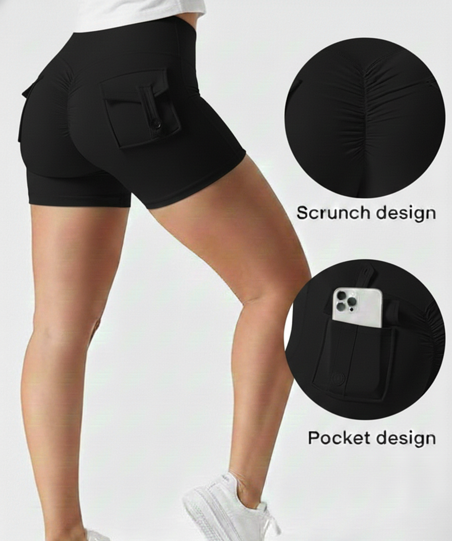 Combo Pack of (Black & Wine) – High Waist Scrunch Butt Activewear Shorts with Pockets