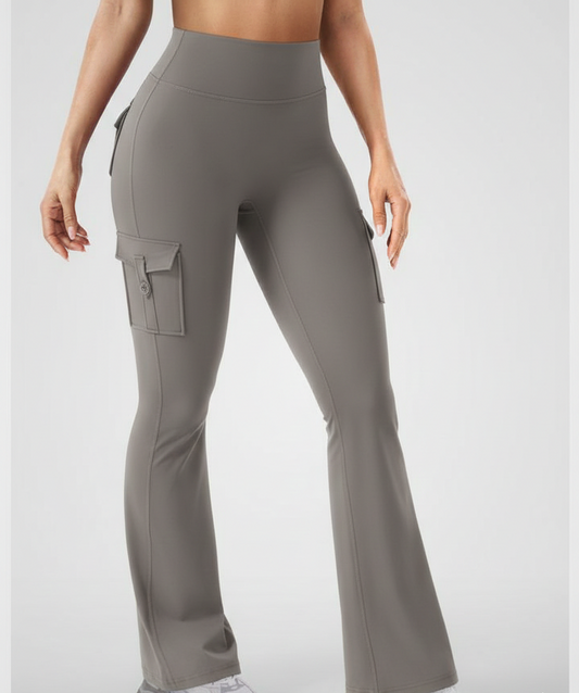 Grey Flare Jogger Leggings with Pockets