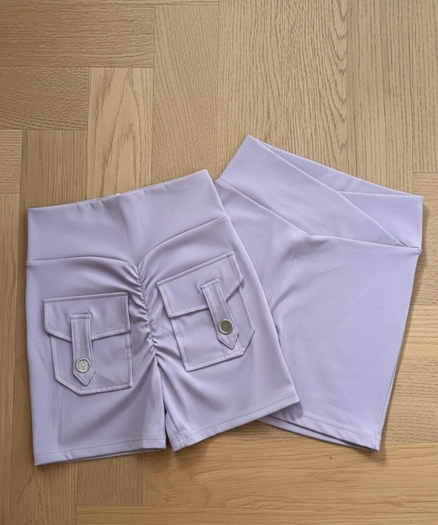 Lavender High-Waist Sculpt Active Shorts with Pockets