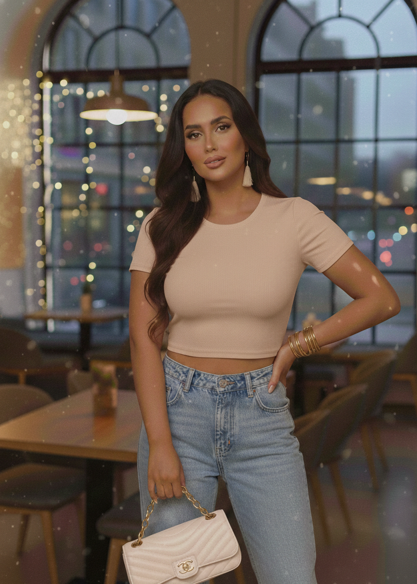 Beige Lycra Core Tee | Premium Stretch Top for Women