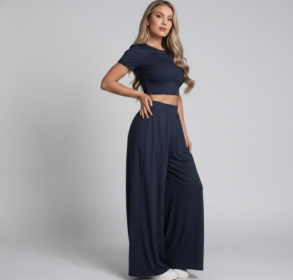 Black Lycra Cord Set | Top & Pleated Salwar-Style Bottoms