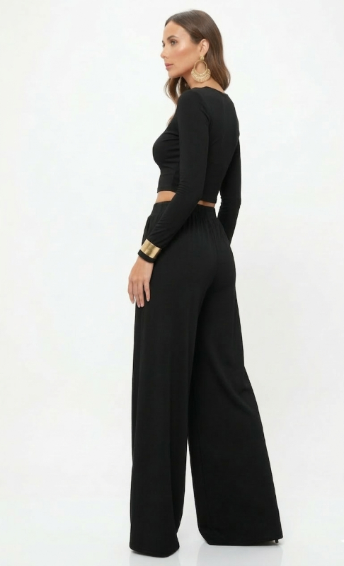Navy Full sleeves Lycra Cord Set | Top & Pleated Salwar-Style Bottoms
