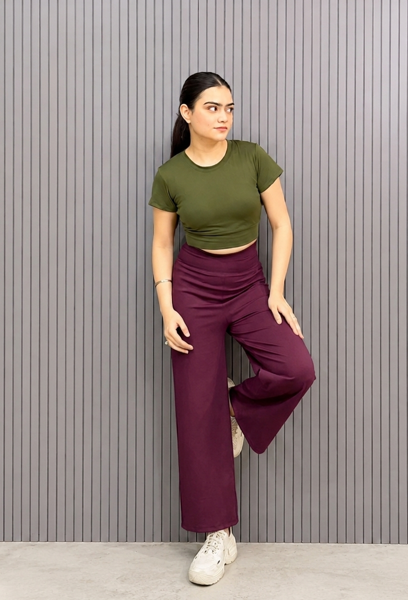 Wine Straight Fit Active Pants | Ultra-Flexible High-Waist Athleisure