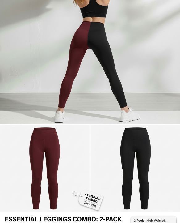Combo Pack of Cordset(Black & Wine) – Smooth Knit Full Sleeve Top & High Waist Leggings Set