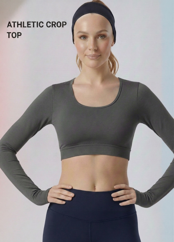 Wine Full Sleeve Athletic Crop Top | Performance Fit Activewear