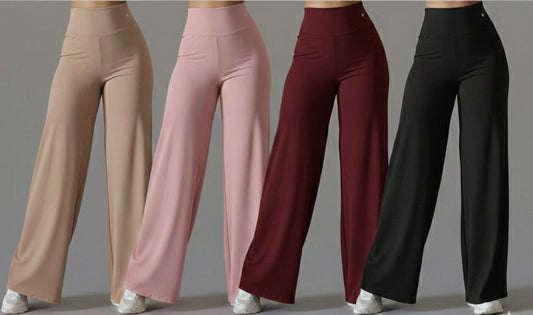 Pack of 4 Ultra-Flexible High-Waist Wide Leg Pants for Women