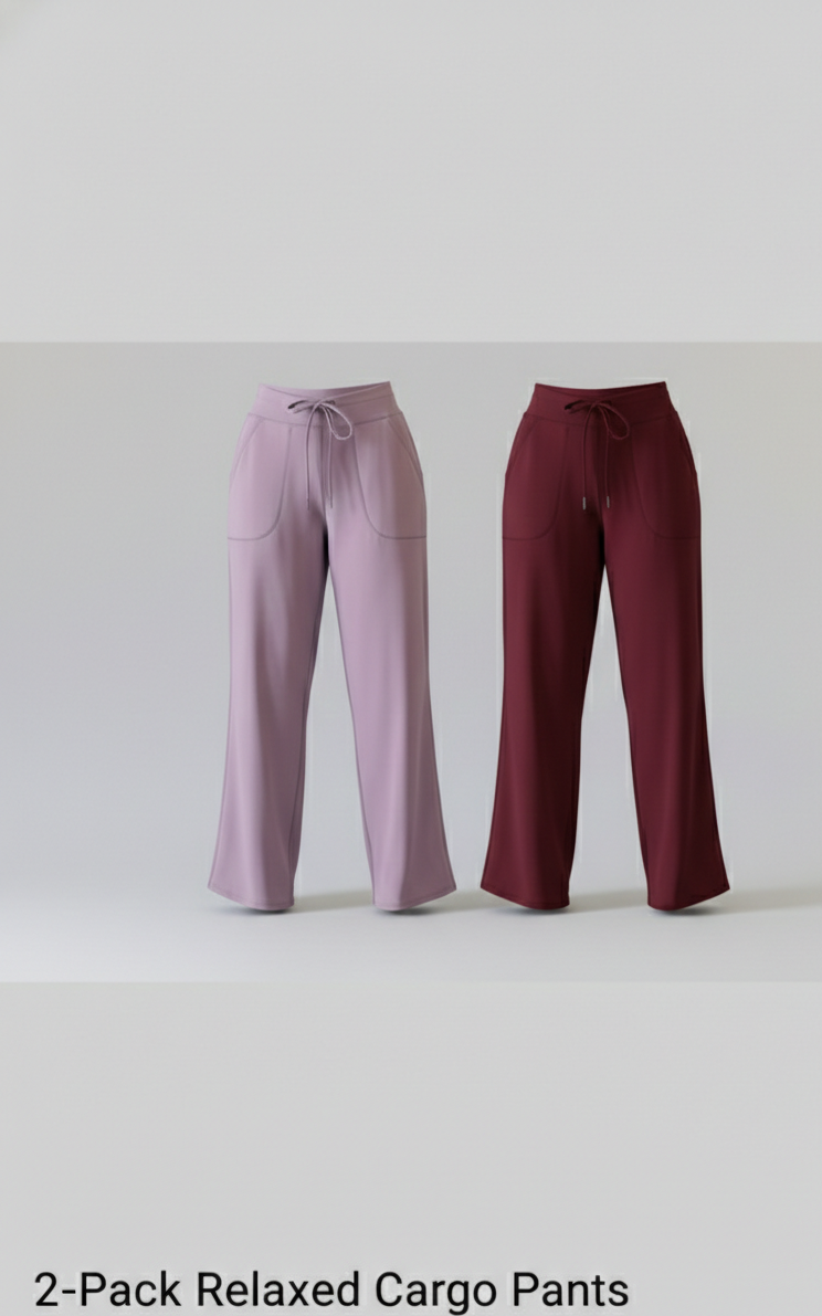 2-Pack Relaxed Fit Active Pants for Women ( Lavender and Wine)