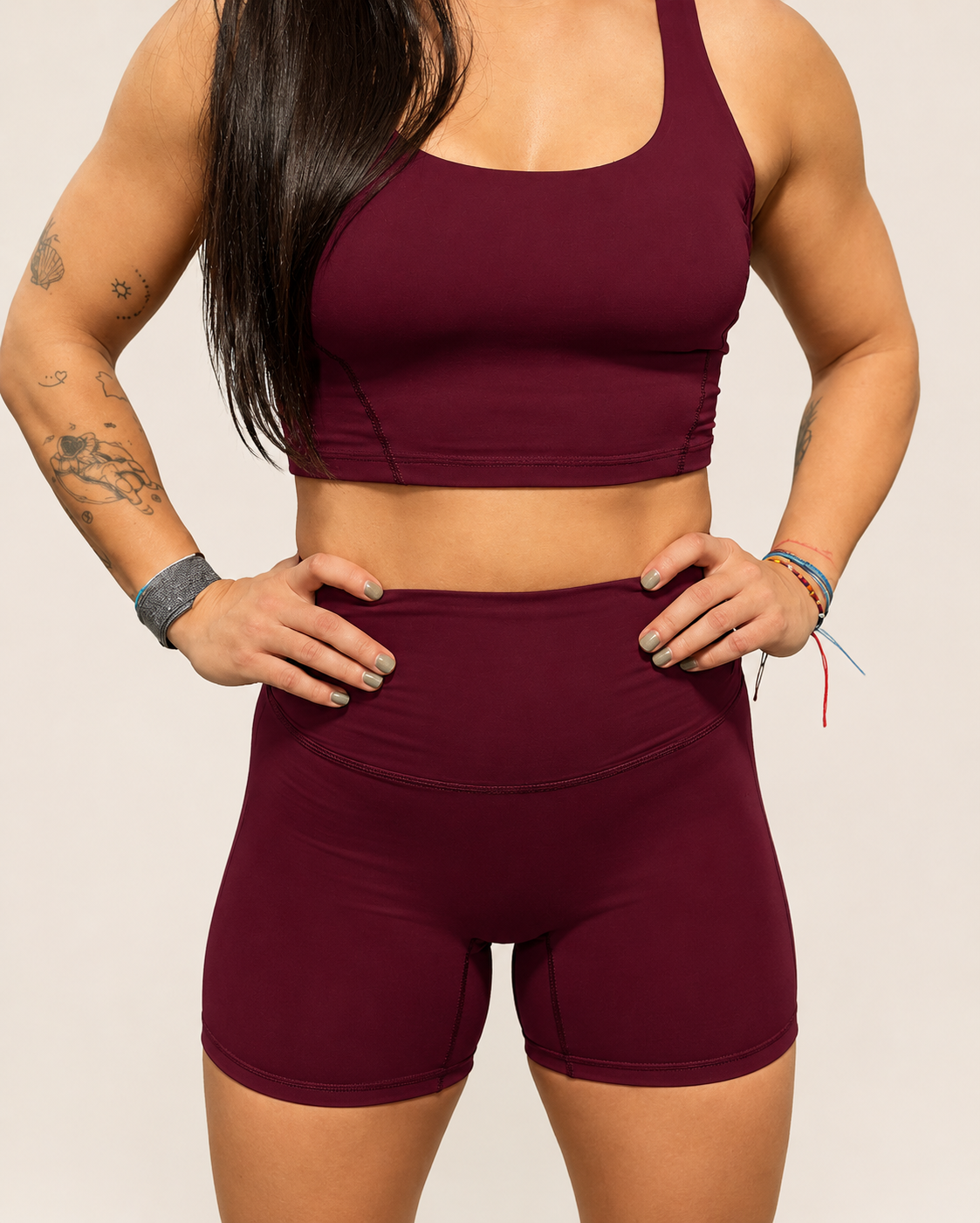 Wine High Waist Seamless Shorts â?? Stretchable Gym & Activewear Shorts