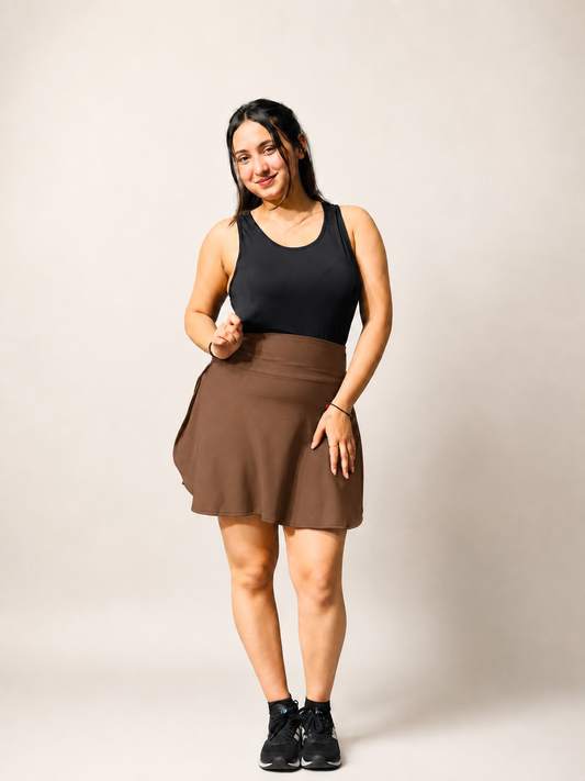 AeroFit™ Brown High-Waist Active Wrap Skort
