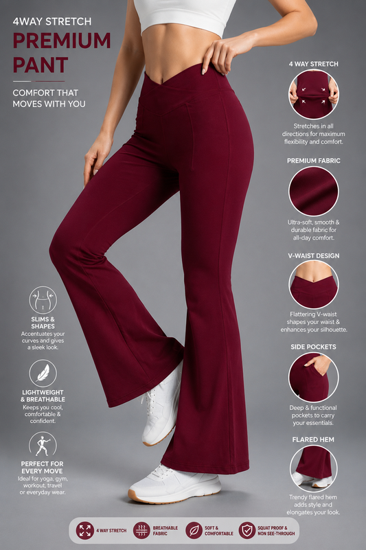 Wine CloudSoft™ Cross-Waist Pocket Flare Pants