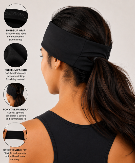 Non-Slip Sports Headband with Ponytail Opening