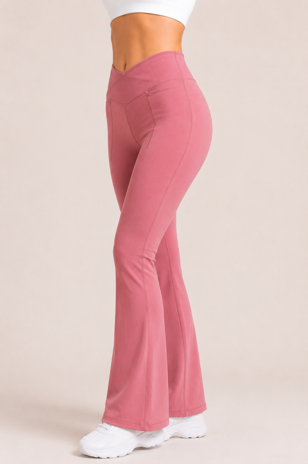 Rose Pink CloudSoft™ Cross-Waist Pocket Flare Pants