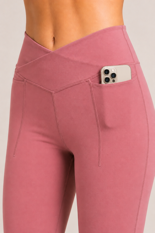 Rose Pink CloudSoft™ Cross-Waist Pocket Flare Pants
