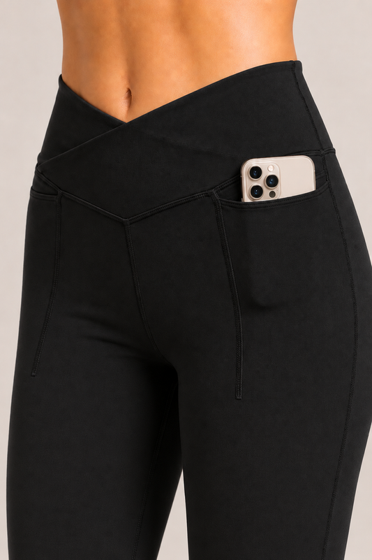 Black CloudSoft™ Cross-Waist Pocket Flare Pants