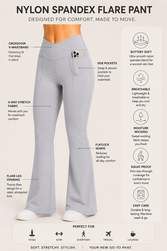 Grey CloudSoft™ Cross-Waist Pocket Flare Pants