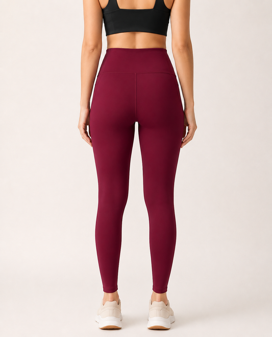 Wine  Women's Cross-Waist High Rise Pocket Leggings | Buttery Soft Yoga Pants