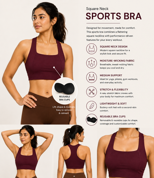 FlexForm™ Wine Square-Neck Sports Bra