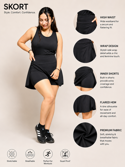 AeroFit™ Black  High-Waist Active Wrap Skort