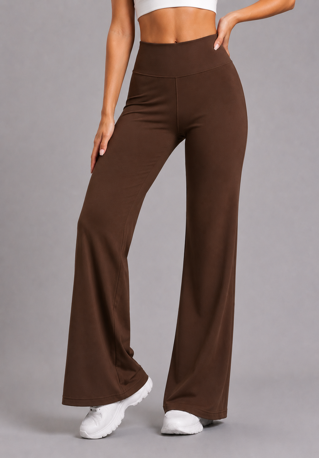 Brown Straight Fit Active Pants | Ultra-Flexible High-Waist Athleisure