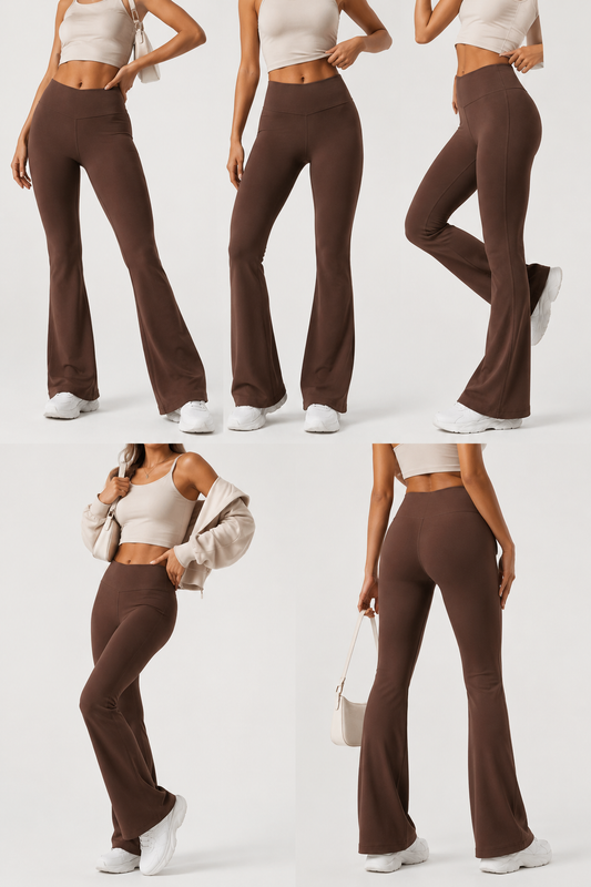 Brown Flare Pants – Stretchable Bootcut Gym & Athleisure Leggings