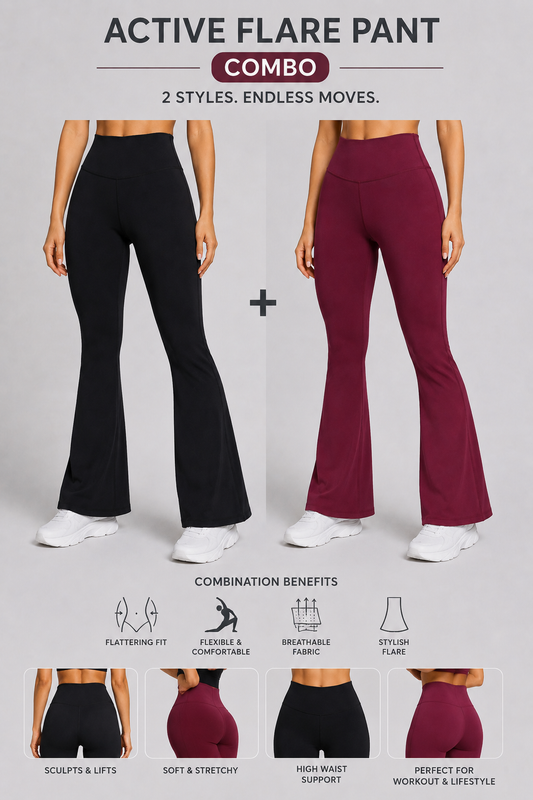 2-Pack High-Waisted Flare Leggings( Black & wine )