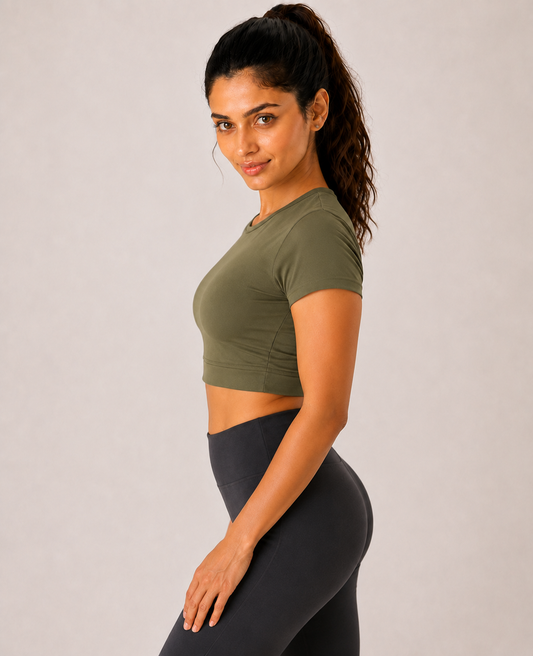 Olive green Athletic Crop Top | Performance Fit Activewear