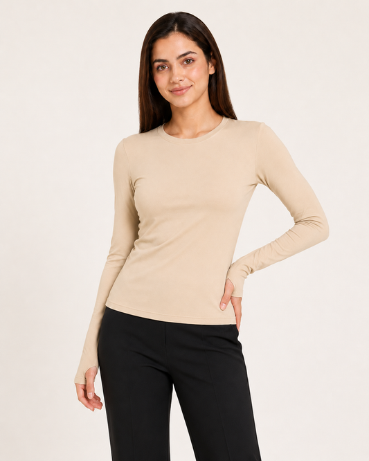 PREMIUM Beige Cuddle Top | Soft-Fit Everyday Comfort Top(Super Soft)