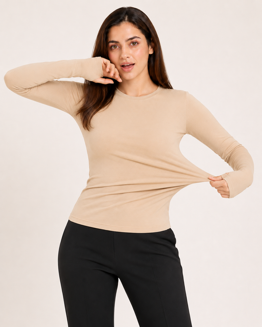 PREMIUM Beige Cuddle Top | Soft-Fit Everyday Comfort Top(Super Soft)