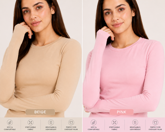 Pack of 2 PREMIUM Cuddle Top| Soft-Fit Everyday Comfort Top(pink and beige)