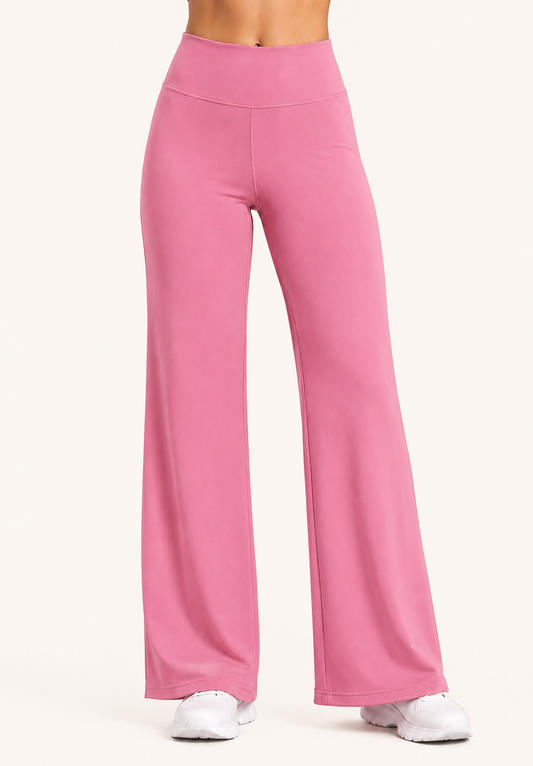Rose Pink Straight Fit Active Pants | Ultra-Flexible High-Waist Athleisure