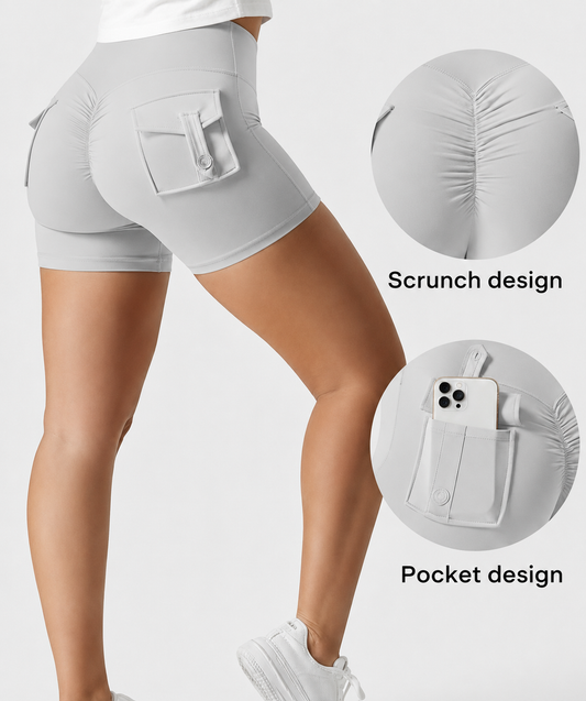 Grey High-Waist Sculpt Active Shorts with Pockets