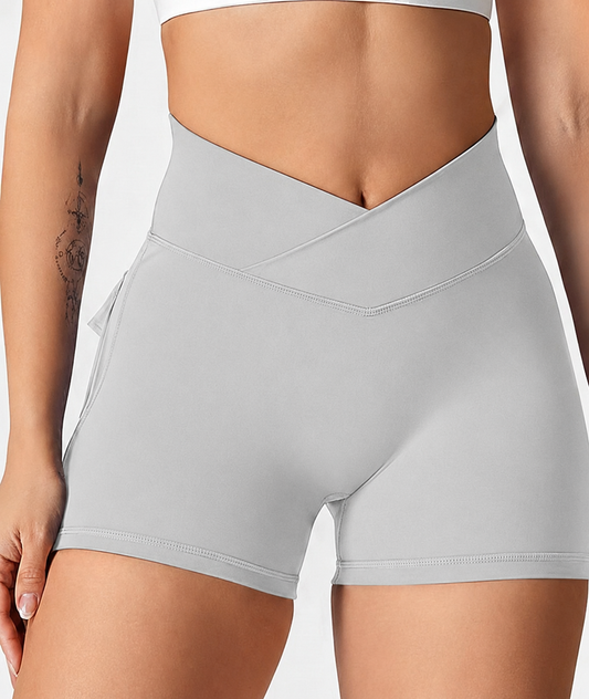 Grey High-Waist Sculpt Active Shorts with Pockets